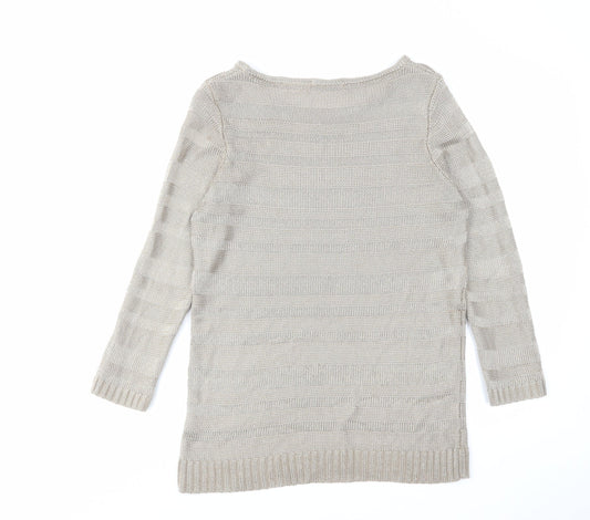 Classic Womens Brown Boat Neck Acrylic Pullover Jumper Size 10