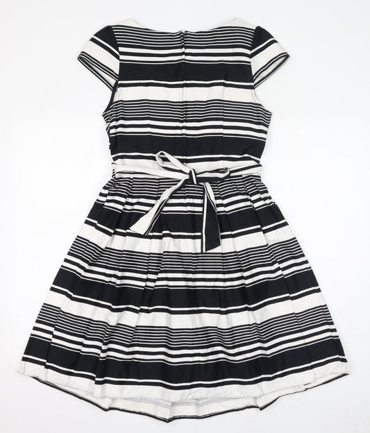 Dorothy Perkins Womens White Striped Cotton A-Line Size 12 Boat Neck Zip