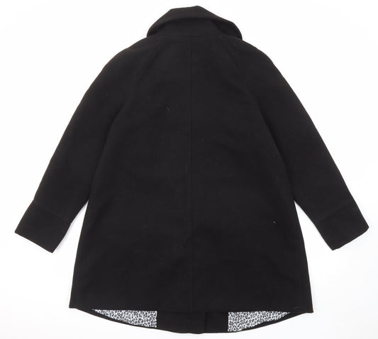 M&Co Womens Black Overcoat Coat Size 14 Button