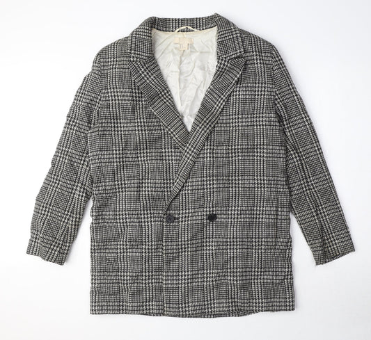 H&M Womens Grey Geometric Pea Coat Coat Size 12 Button