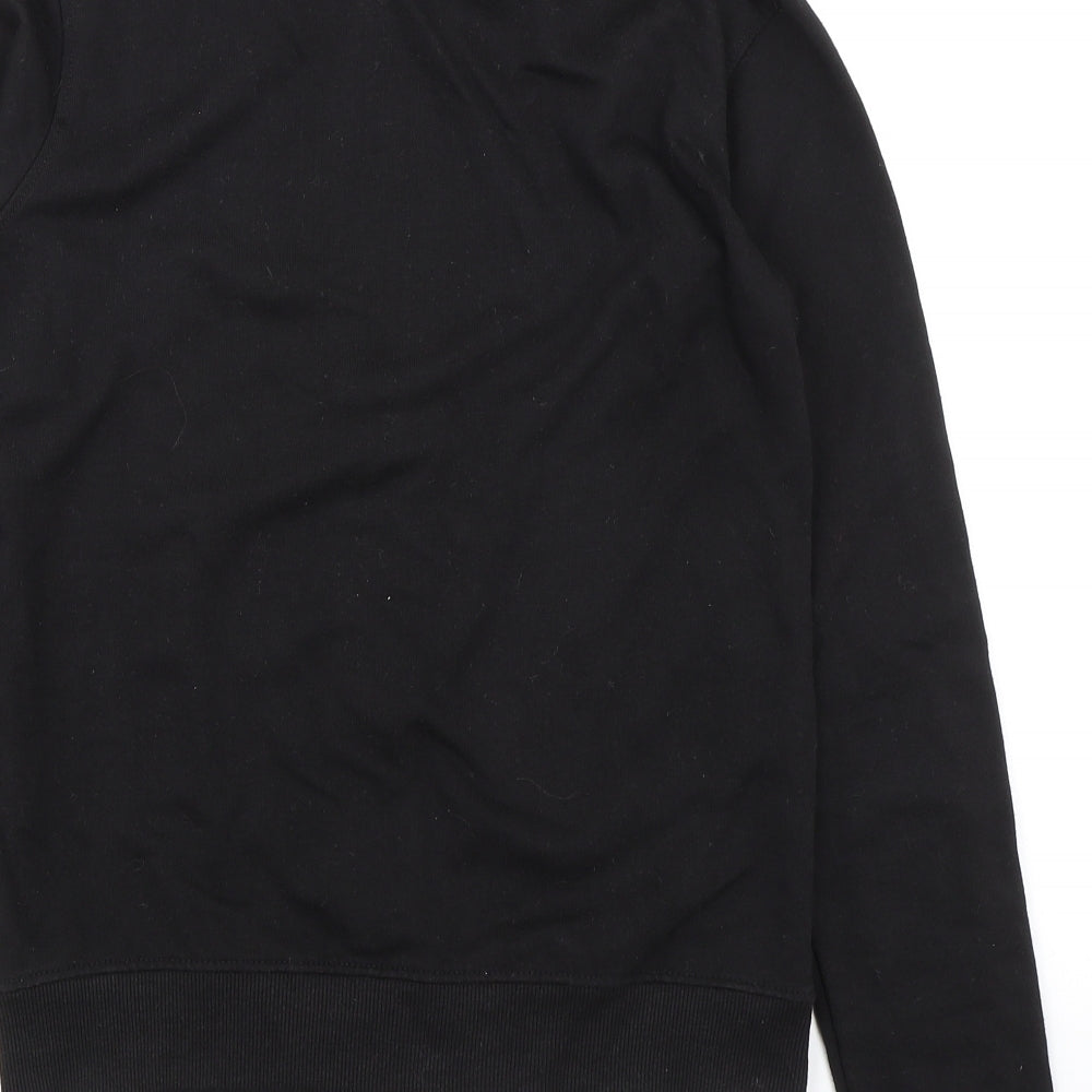 Brand and care label for Missguided women’s black polyester full zip sweatshirt, size UK 6, zip