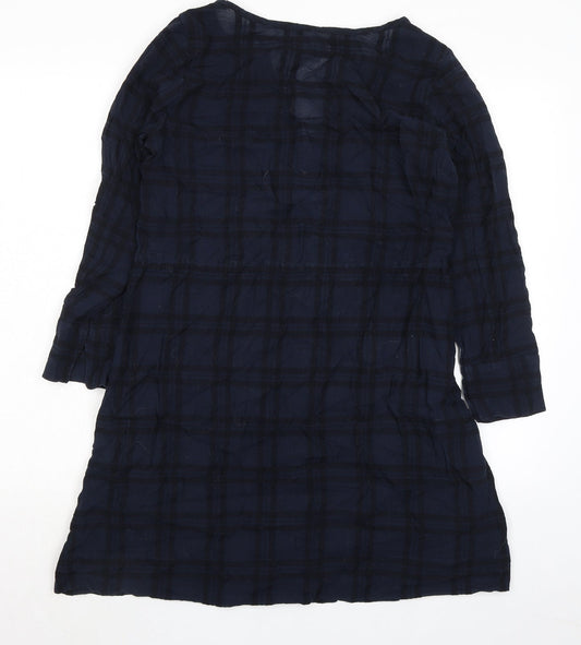 Gap Womens Blue Plaid Chlorofibre Trapeze & Swing Size S V-Neck Button - Drawstring Waist