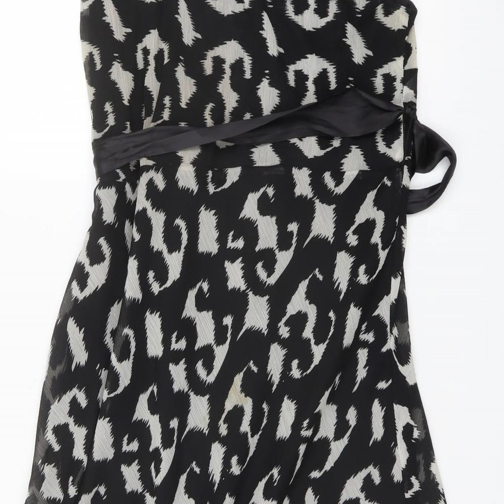 Klass Womens Black Geometric Polyester A-Line Size 14 Round Neck Pullover - Belted