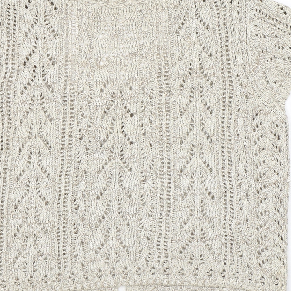 M&Co Womens Beige Round Neck Cotton Cardigan Jumper Size S Button