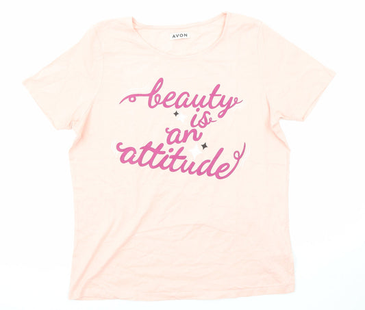 Womens UK Size 12 Avon Pink Basic T-Shirt
