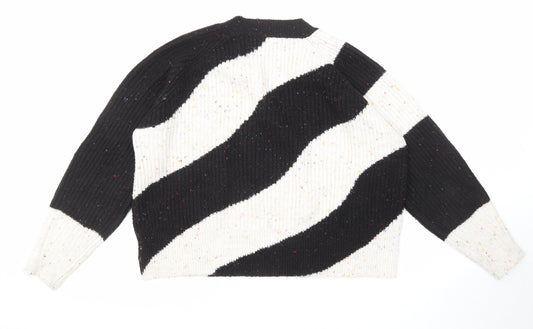 Marks and Spencer Womens Black Crew Neck Striped Acrylic Pullover Jumper Size M