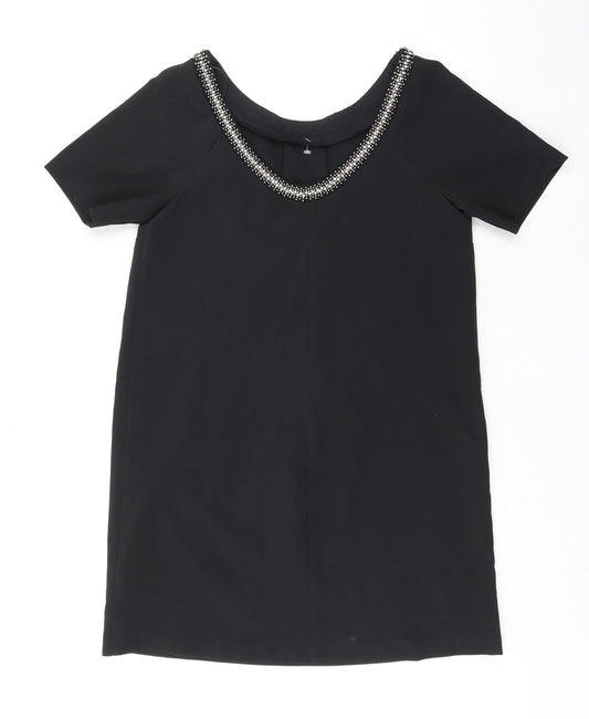 Monsoon Womens Black Polyester A-Line Size 12 Scoop Neck Pullover - Beaded Neckline