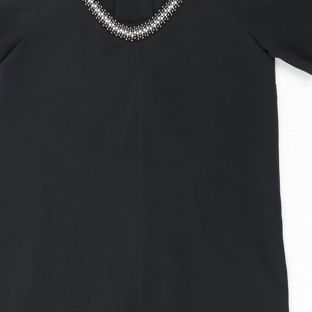 Monsoon Womens Black Polyester A-Line Size 12 Scoop Neck Pullover - Beaded Neckline