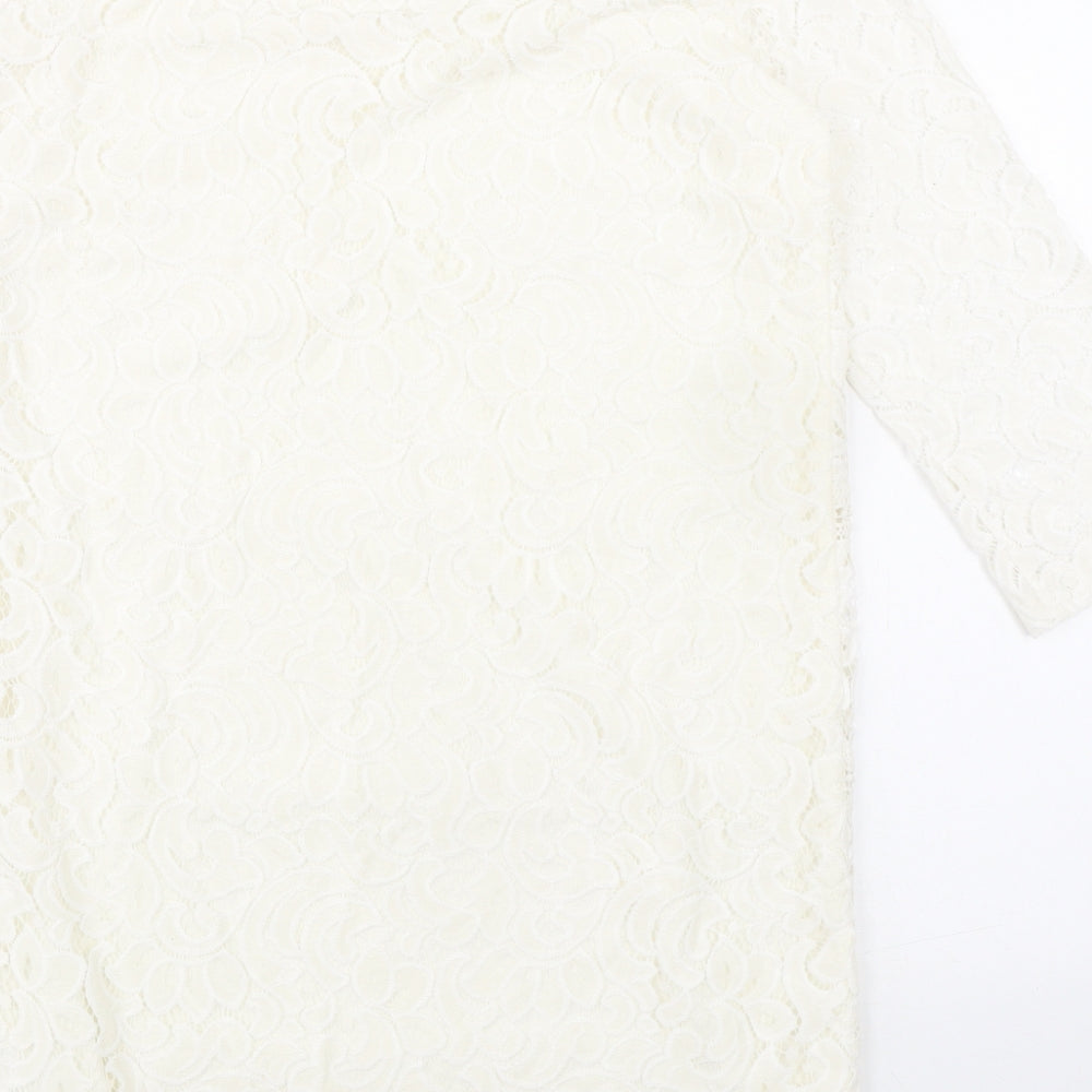 Warehouse Womens Ivory Polyamide A-Line Size 10 Round Neck Hook & Eye