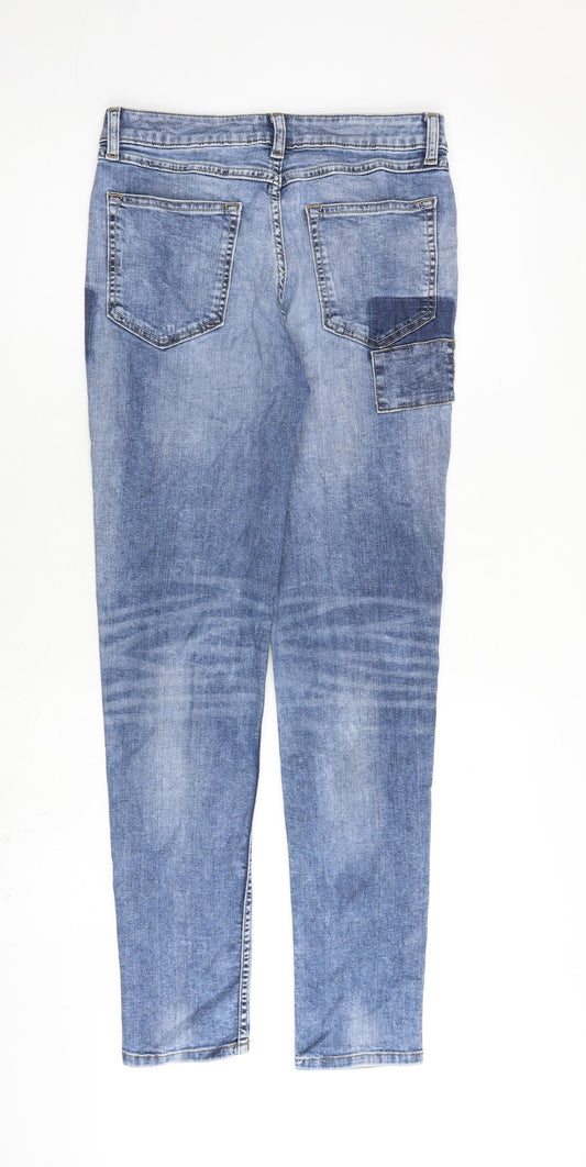 TU Womens Blue Cotton Skinny Jeans Size 8 L29 in Slim Zip - Patchwork