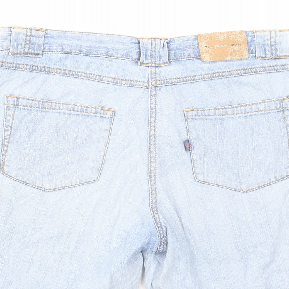 TEX Womens Blue Cotton Mom Shorts Size 2XS L6 in Regular Zip