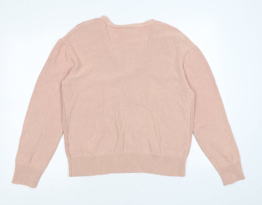 Cotton Traders Womens Pink Square Neck Cotton Pullover Jumper Size 12