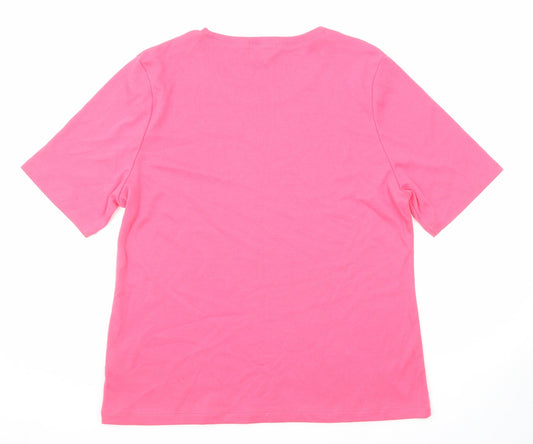 First Avenue Womens Pink Polyester Basic T-Shirt Size XL Round Neck