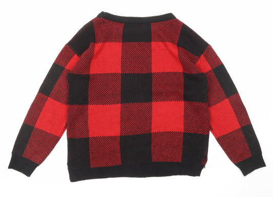 Body Flirt Womens Red Round Neck Check Acrylic Pullover Jumper Size S
