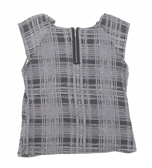 Epilogue Womens Grey Plaid Viscose Basic Blouse Size 14 Round Neck