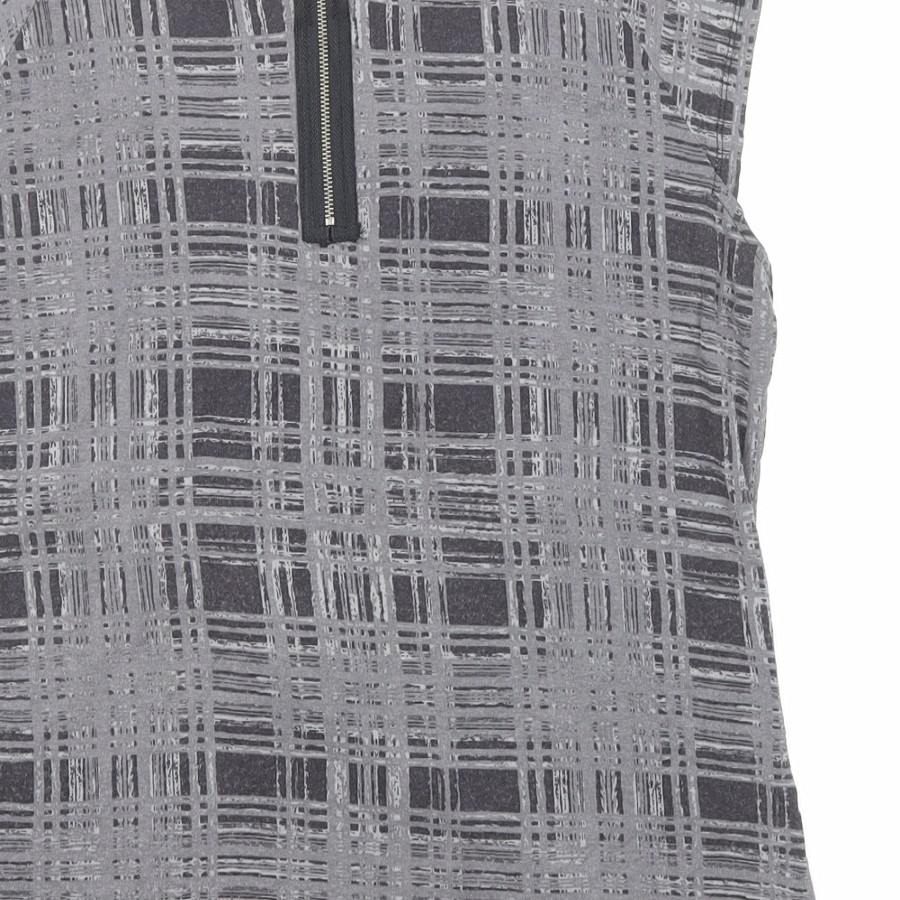 Epilogue Womens Grey Plaid Viscose Basic Blouse Size 14 Round Neck