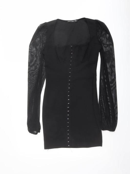 Additional front view of I SAW IT FIRST women’s black polyester pencil dress, size UK 6, square neck hook & eye