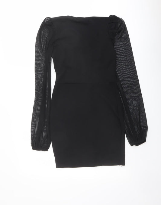 I SAW IT FIRST Womens Black Polyester Pencil Dress Size 6 Square Neck Hook & Eye