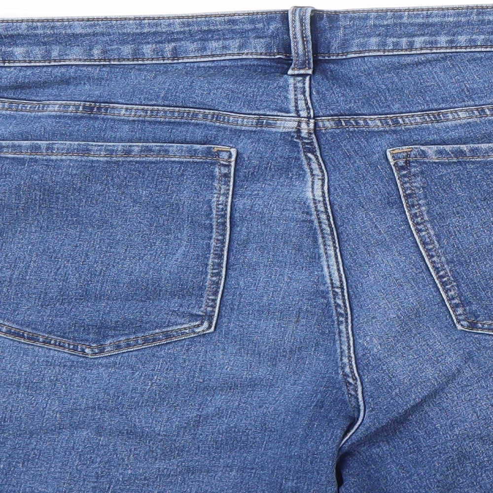 Marks and Spencer Womens Blue Cotton Boyfriend Shorts Size 24 L5 in Regular Zip