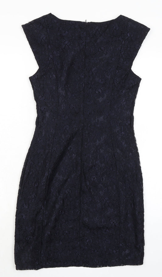 Apricot Womens Blue Polyamide Pencil Dress Size XS Cowl Neck Zip
