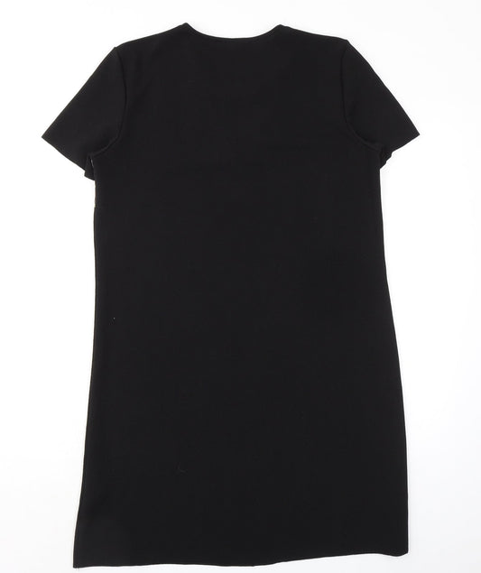 Zara Womens Black Geometric Polyester Kaftan Size S V-Neck Pullover