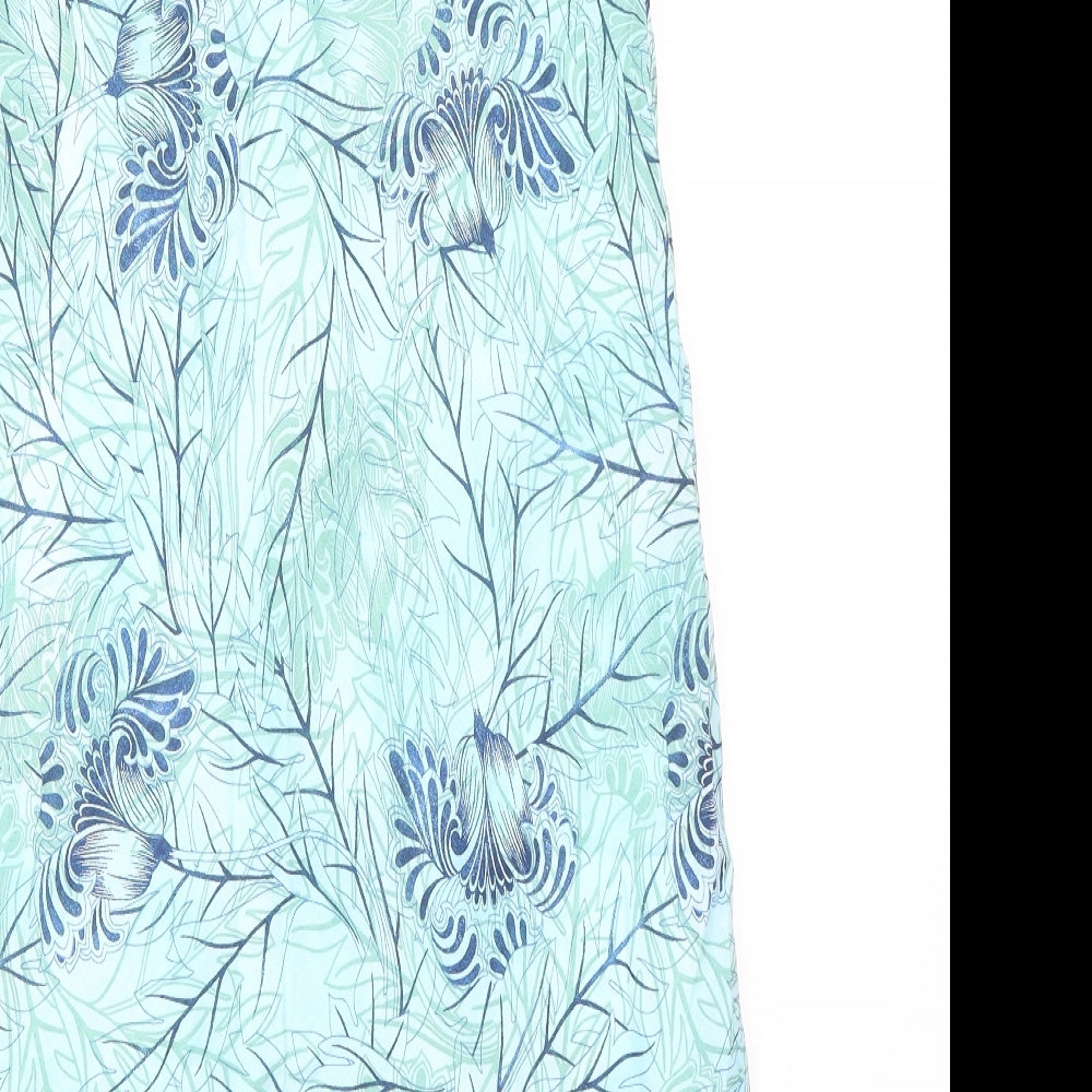 Brand and care label for Cotswold Collections women’s blue geometric linen a-line skirt, size UK 14, zip