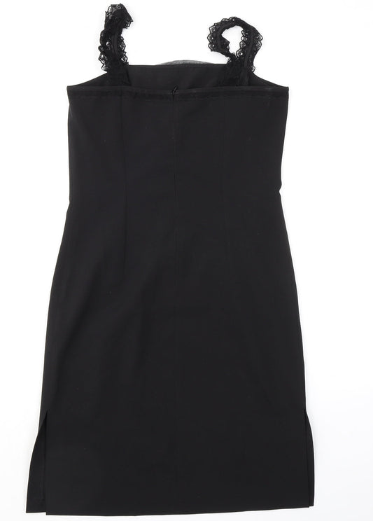 NAF NAF Womens Black Polyester Pencil Dress Size 12 Square Neck Zip