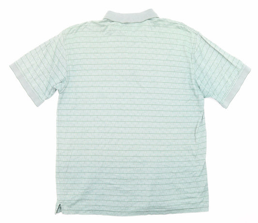 Grant Thomas Mens Green Striped Cotton Polo Size M Collared Button