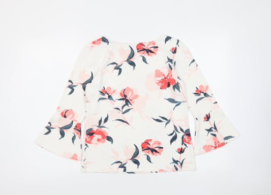 Ann Taylor Womens White Floral Polyester Basic Blouse Size S Round Neck