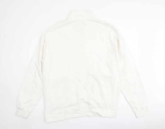 Topman Mens Ivory Cotton Pullover Sweatshirt Size M - Pockets 1/4 Zip Drawstring