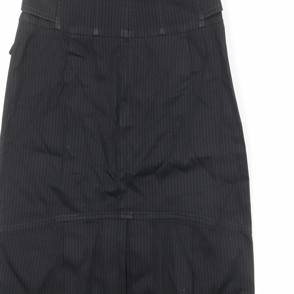 Monsoon Womens Black Striped Cotton Straight & Pencil Skirt Size 12 Zip - Belted