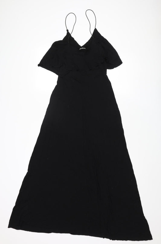 ASOS Womens Black Viscose Maxi Size 10 Scoop Neck Pullover - Frill Bodice