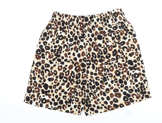 Marks and Spencer Womens Brown Animal Print Polyester Basic Shorts Size 8 L7 in Regular Pull On - Leopard Print