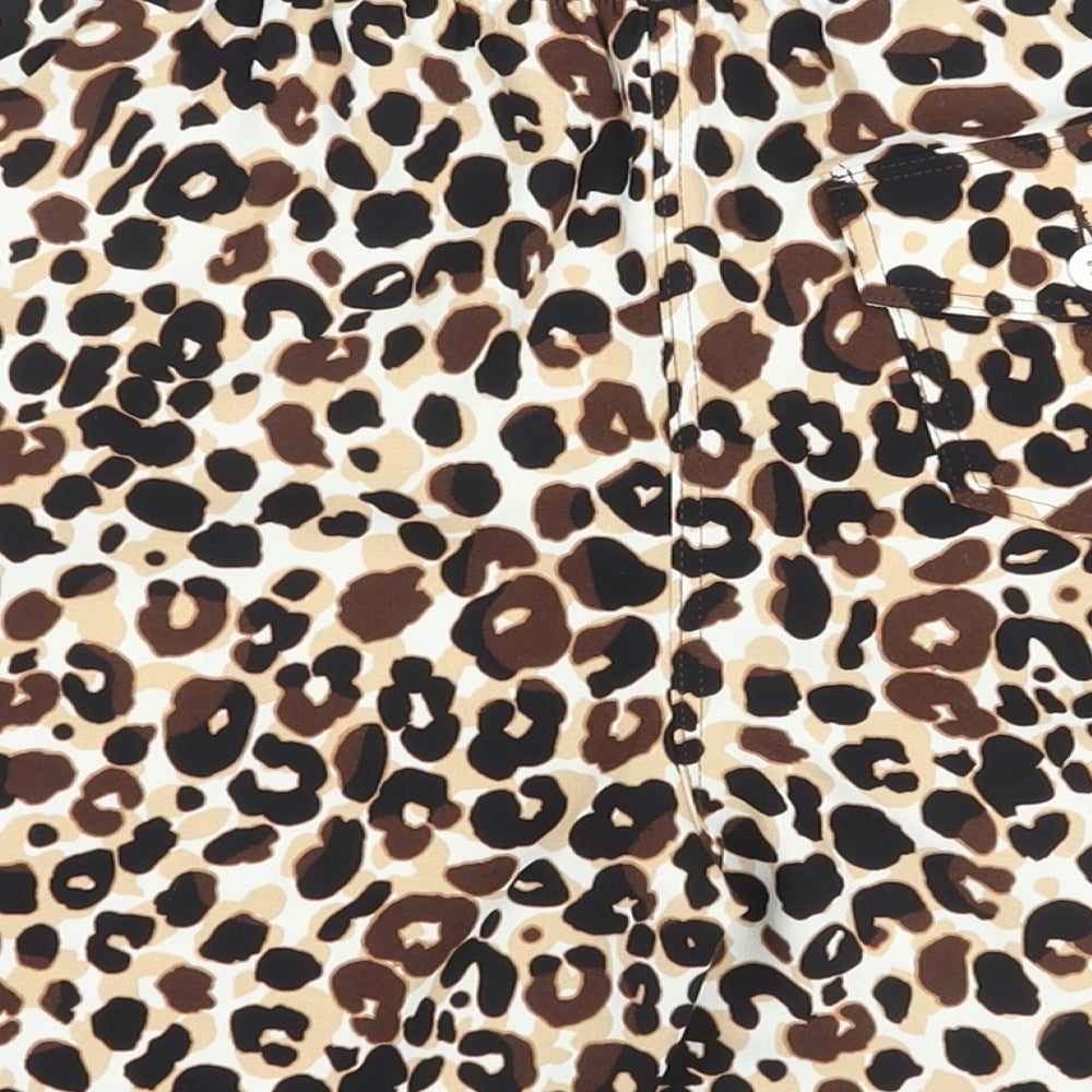 Marks and Spencer Womens Brown Animal Print Polyester Basic Shorts Size 8 L7 in Regular Pull On - Leopard Print