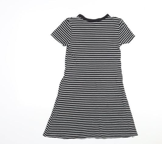 Divided by H&M Womens Black Striped Cotton T-Shirt Dress Size S Crew Neck Pullover