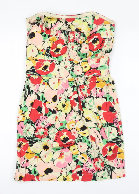 New Look Womens Multicoloured Floral Cotton Mini Size 8 Off the Shoulder Zip - Strapless
