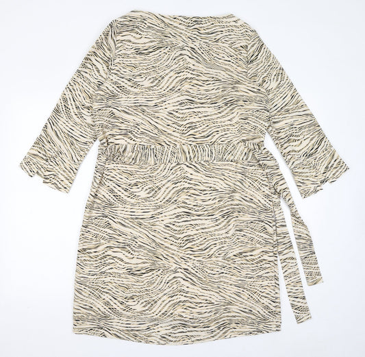 H&M Womens Ivory Animal Print Polyester Shift Size M Boat Neck Pullover