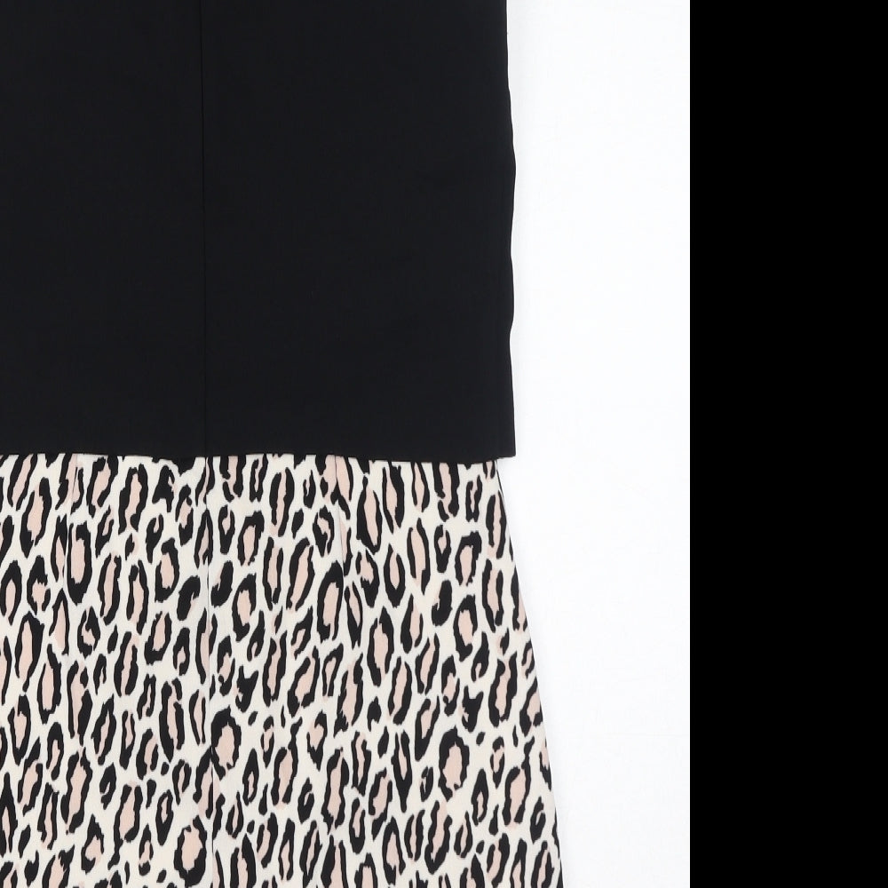 Oasis Womens Black Animal Print Polyester Shift Size 10 Round Neck Zip - Leopard Print