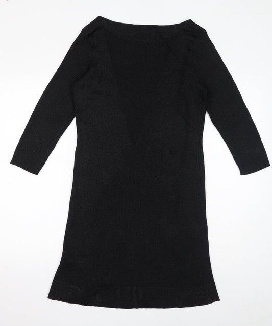 Monsoon Womens Black Viscose Shift Size 12 Round Neck Pullover - Panelled Bodice