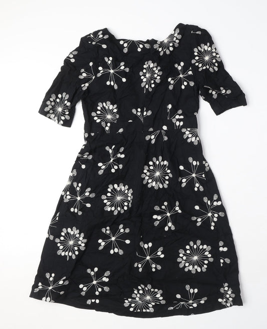 French Connection Womens Black Geometric 100% Cotton A-Line Size 8 Scoop Neck Zip