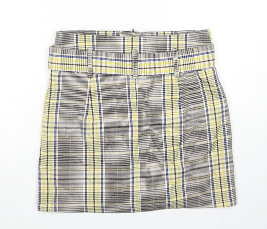 Bershka Womens Multicoloured Plaid Polyester A-Line Skirt Size S Zip