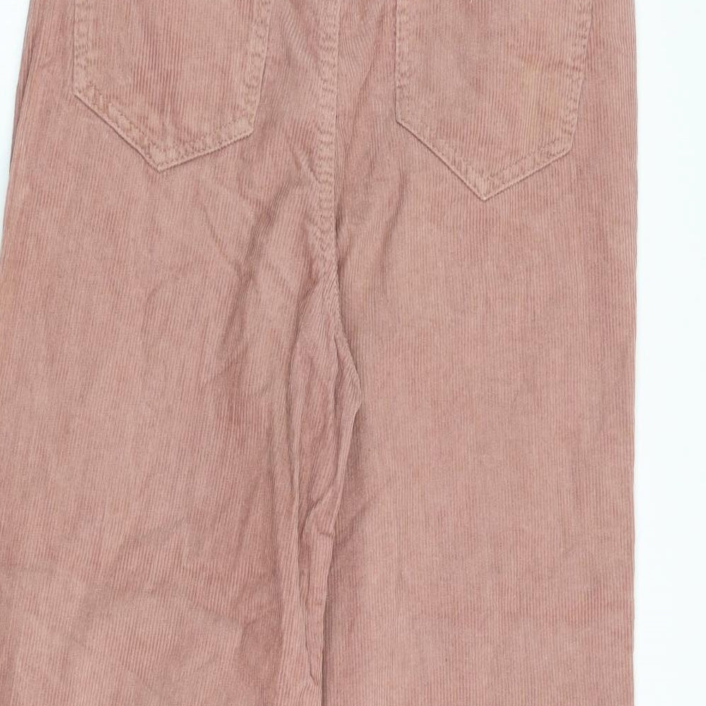Brand and care label for Denim & Co. women’s pink cotton trousers, size UK 8, 23-inch leg regular zip - button pockets