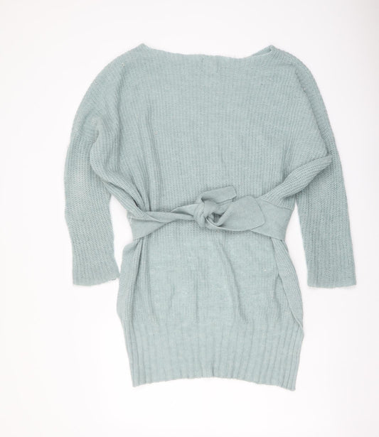 River Island Womens Green Boat Neck Acrylic Pullover Jumper Size S - Tie Waist