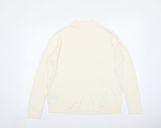 Classic Womens Ivory Mock Neck Acrylic Pullover Jumper Size 16