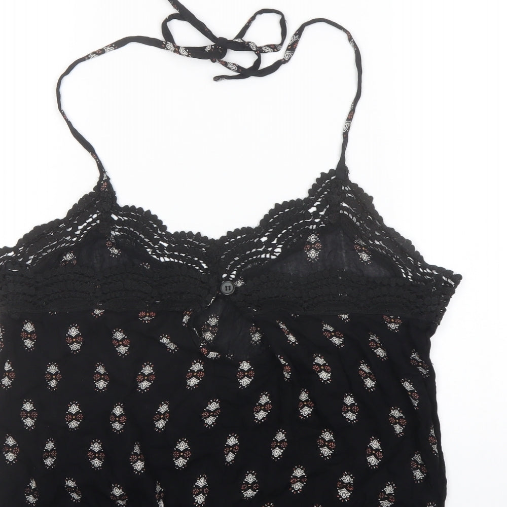 Boohoo Womens Black Geometric Viscose Cropped Tank Size 14 Halter