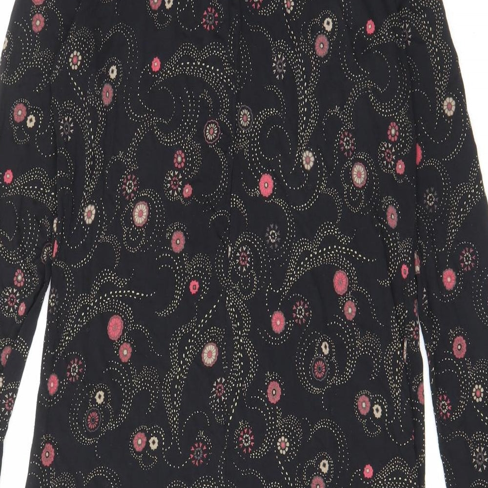 Marks and Spencer Womens Black Geometric Viscose A-Line Size 8 Mock Neck Button