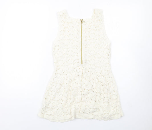 Zara Womens Ivory Cotton A-Line Size S Round Neck Zip