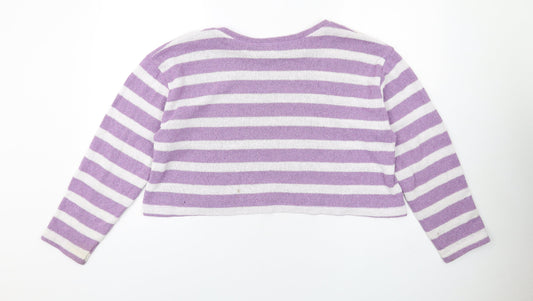 Zara Womens Purple Round Neck Striped Acrylic Pullover Jumper Size L