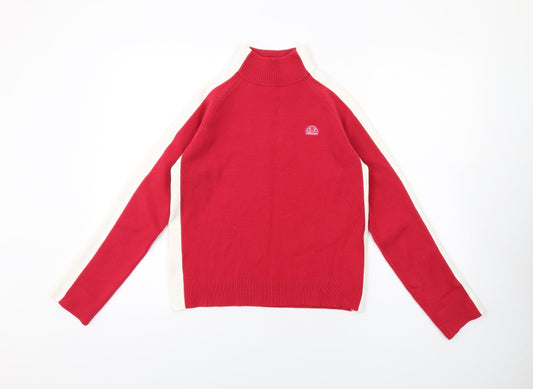 Additional front view of Ellesse women’s pink high neck acrylic jumper, size UK 12, - side stripe detail