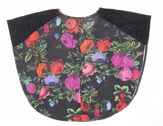 H&M Womens Multicoloured Floral Polyester Basic Blouse Size S Round Neck - Lace Sleeve Detail